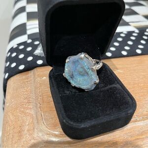 Genuine drusy ring. Size 7 or 8. Purple/blue sparkle